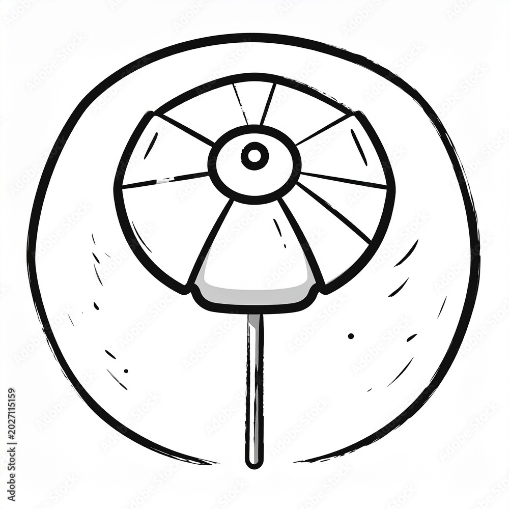 Obraz premium Beach umbrella top view outline vector icon in simple line art style on white background