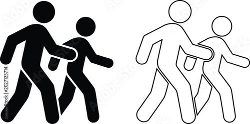 Bild auf Leinwand Two people helping each other walk with supportive arms