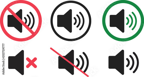 Fotografie No speaker sound and keep silence icons mute unmute vector illustration