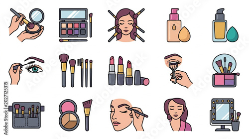 Foto Collection of Makeup Products and Tools for Beauty Application.
