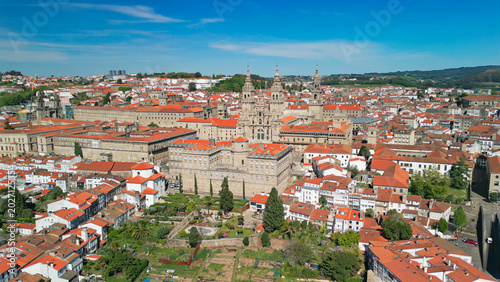 Santiago de compostela cathedral and cityscape aerial view