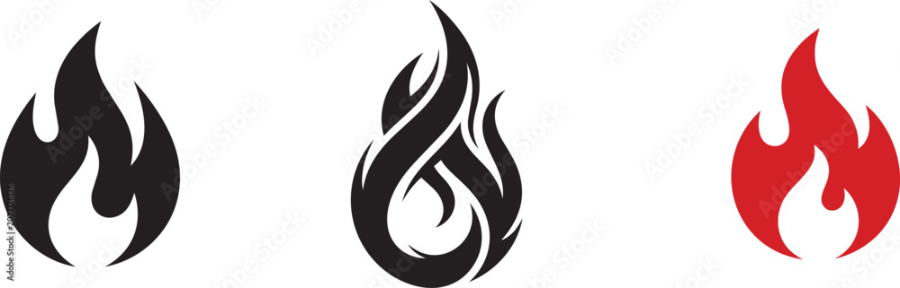 Obraz premium Abstract Flame Fire Logo Vector Bundle – Modern Burning Flame Icon Set, Editable EPS