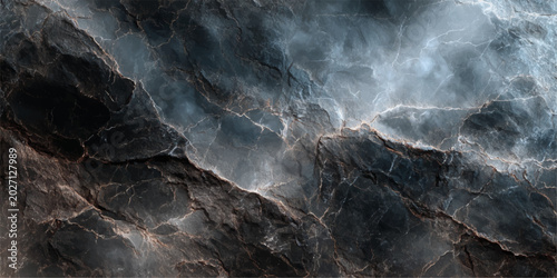 Tableau sur toile A dark storm cloud and mist roll over an old stone wall background at night unde