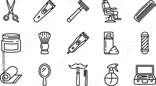 Fotografía Line style icons of various barber tools and equipment for grooming and styling