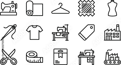 Φωτογραφία Sewing and fashion industry related line icons and symbols set on white backgrou