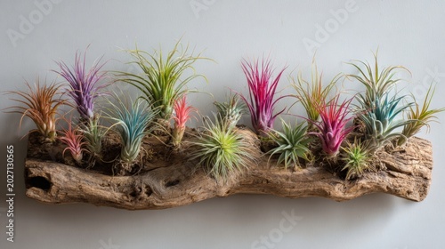 Air plants on driftwood display