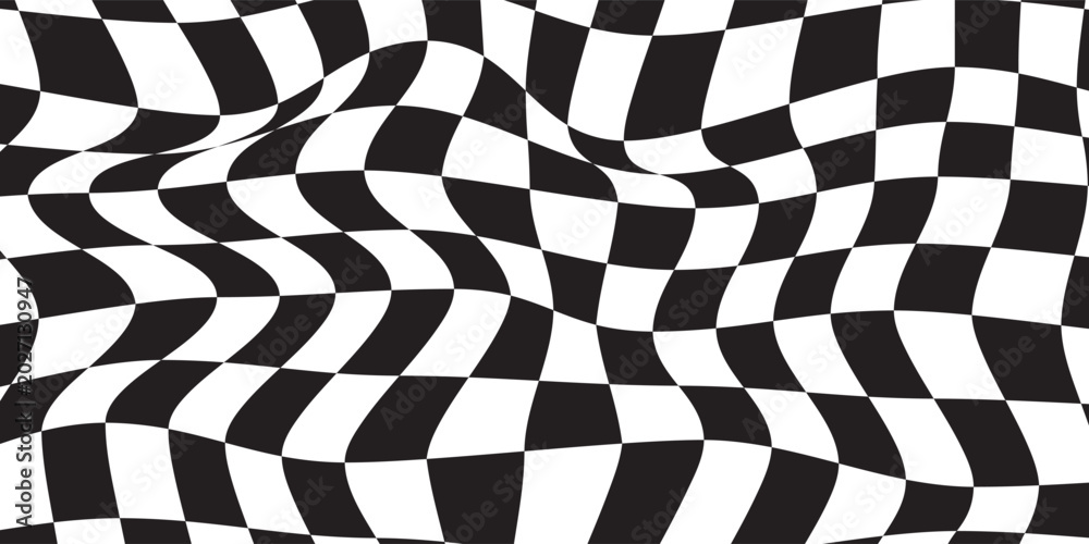 Obraz premium A classic black and white checkerboard pattern with alternating squares creating a simple, repeating geometric grid.
