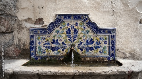 Ancient fountain with ceramic tile decoration