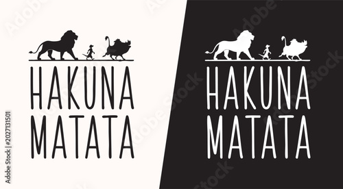 Foto Hakuna matata logo with lions and meerkat timon and pumbaa black and whi