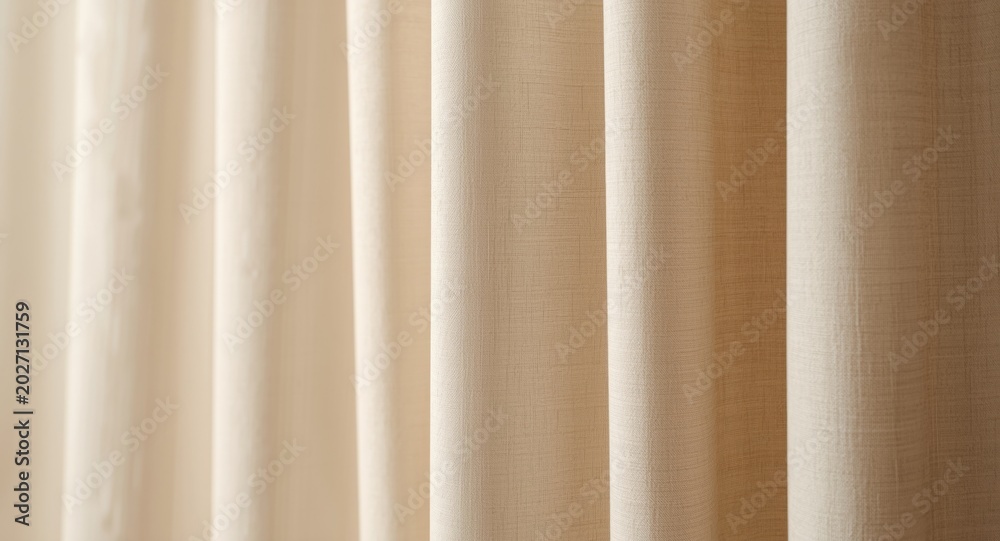 Obraz premium Beige curtain fabric backdrop with elegant texture and soft folds