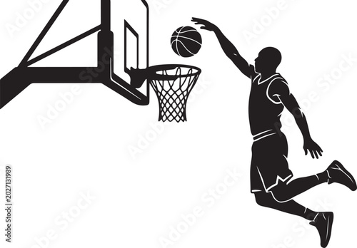 Tableau sur toile Silhouette of basketball player dunking ball into hoop
