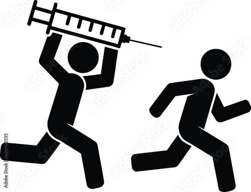 Obraz na plátně Person carrying syringe chasing running person icon