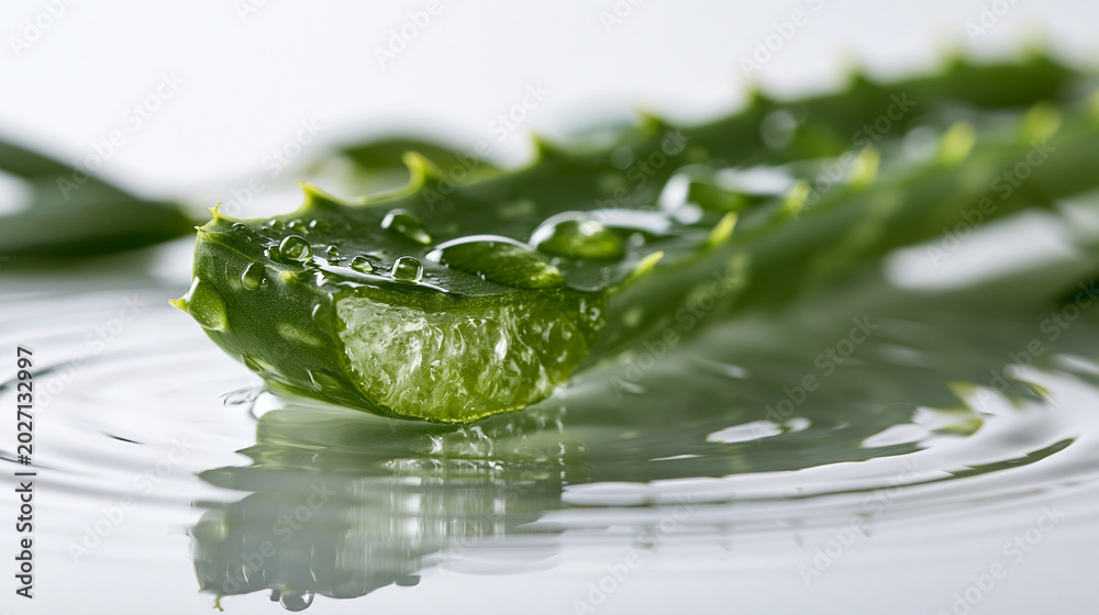 Obraz premium Natural Aloe Vera Skincare Ingredient with Glossy Water Beads and Bright Clean Styling