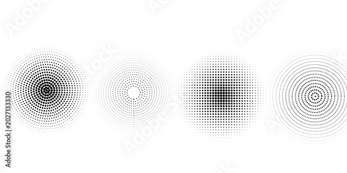 Black concentric circle set. Sonar or sound wave ring collection. Dotted and linear epicentre, target, radar icon concept. Ripple radial signal or vibration elements. Vector line and halftone symbols