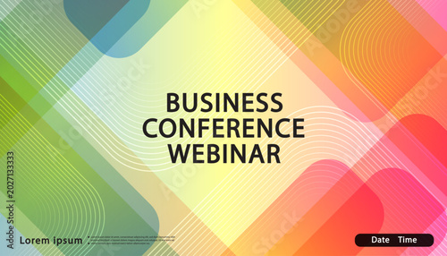 Abstract business conference webinar background with colorful gradient shapes. Modern geometric template for corporate presentation slides, creative forum banners, or online meeting backdrops.