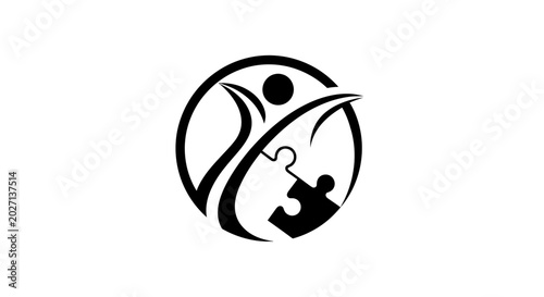 Abstract Human Figure with Puzzle Piece Icon Logo