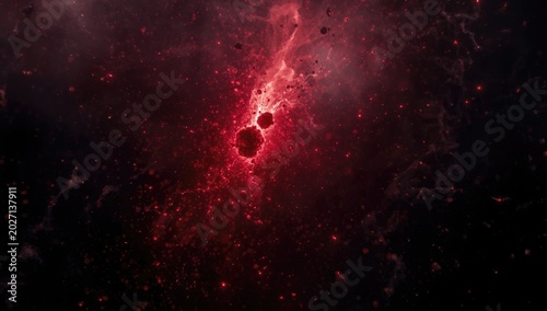 Abstract Dark Matter with Red Plasma Strands Cosmic Scene, Intense Colors, Digital Art