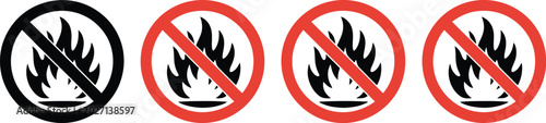 Foto No fire icon set, banned fire symbols allowed and forbidden signs with safety wa