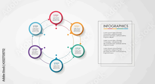 Infographic template with six steps in a circle