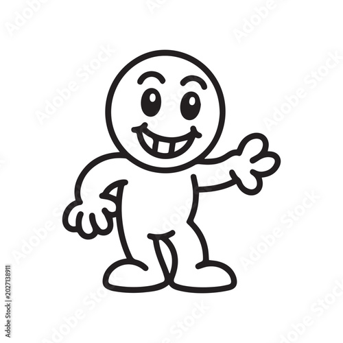 Cute Smiling Cartoon Character Outline Vector Illustration