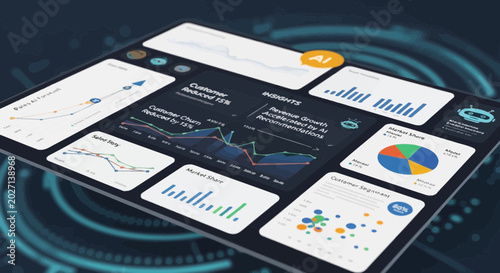 AI powered business analytics dashboard on tablet