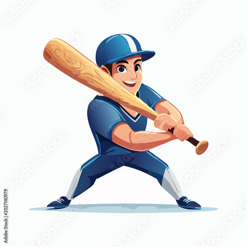 Baseball Player Ready to Swing: A young boy in a blue baseball uniform stands in a ready stance, holding a wooden bat, eager to hit the ball.
