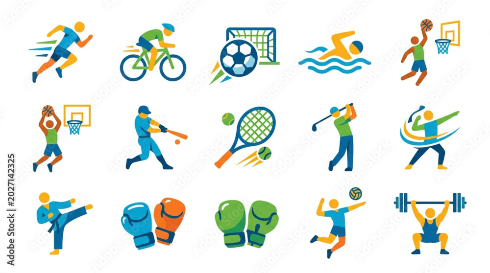 Fototapeta premium Collection of Diverse Sports Icons Representing Various Athletic Activities.