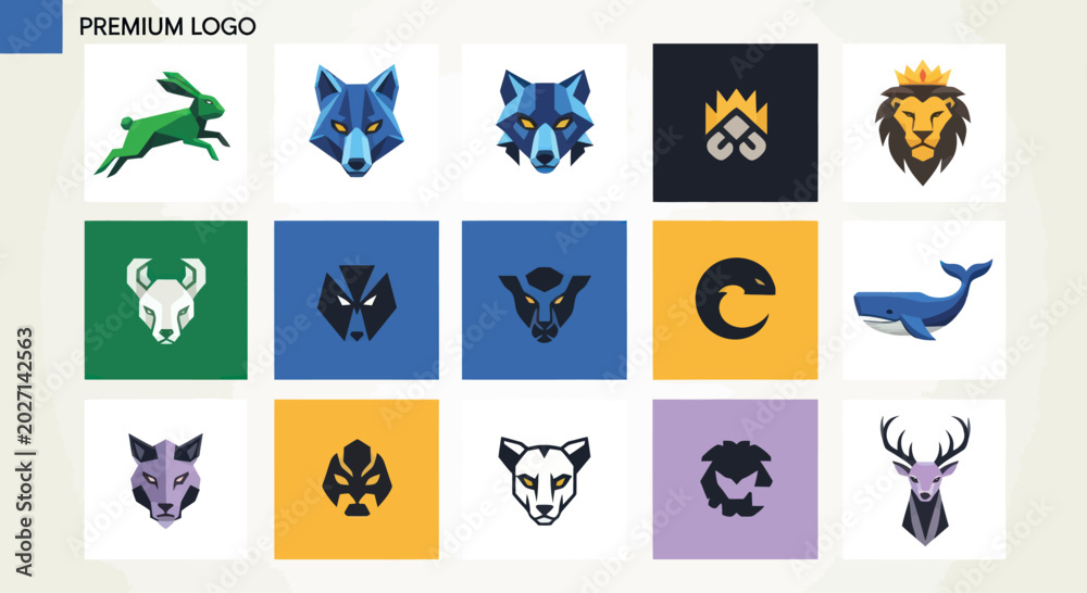 Fototapeta premium Animal Logo Collection: Modern Geometric Icons for Branding