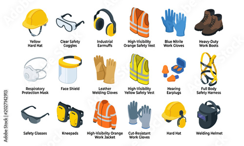 Obraz na płótnie Industrial Safety Equipment PPE Icons Set for Construction Work