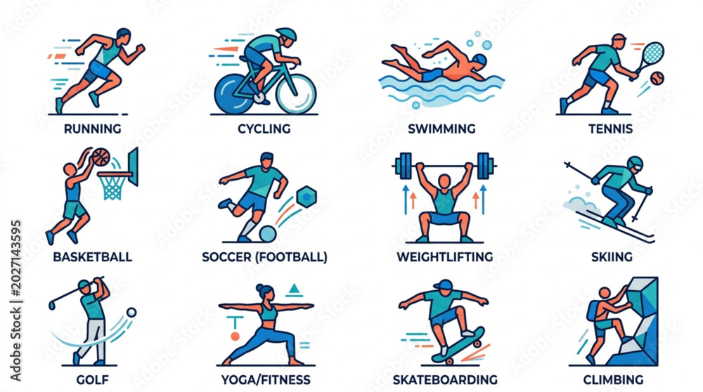 Fototapeta premium Collection of Diverse Sports Icons Representing Various Athletic Activities.