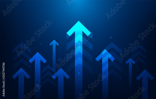Bild auf Leinwand business arrow up growth achievement aiming to success blue background