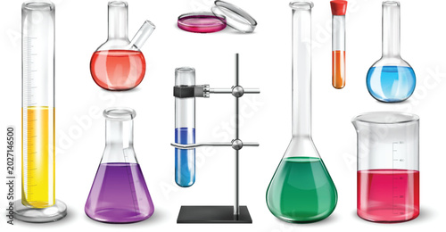 Cuadro en lienzo Scientific research equipment with graduated cylinder beaker and laboratory flas