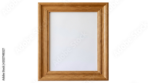 Empty wooden picture frame with white center isolated on transparent background for photo mockup