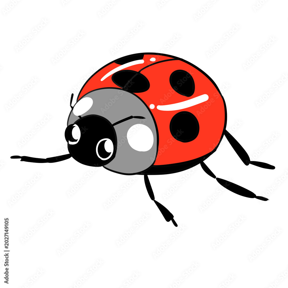 Fototapeta premium Cute cartoon ladybug on black background