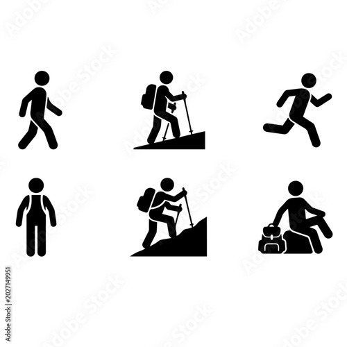 Cuadro en lienzo Hiking Adventure Icons Silhouette Illustration