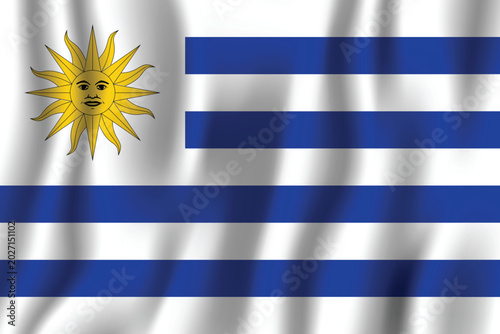 Waving flag of Uruguay with sun of may and blue and white stripes