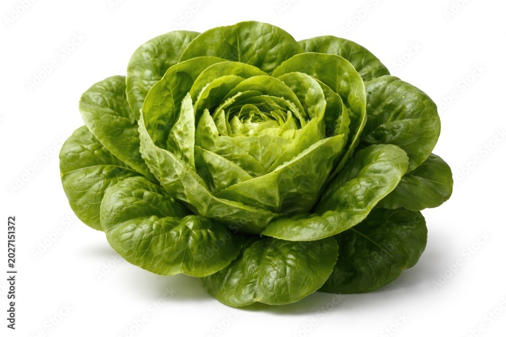 Obraz premium Natural butter crunch lettuce head representing nutritious eating isolated with white backdrop