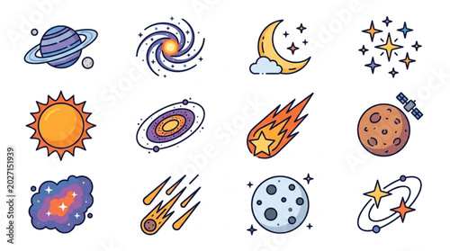 Foto Collection of Space and Celestial Body Icons.