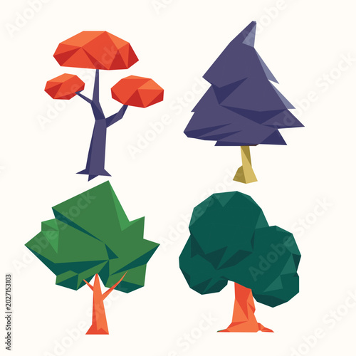 Geometric Low Poly Trees Illustration Set