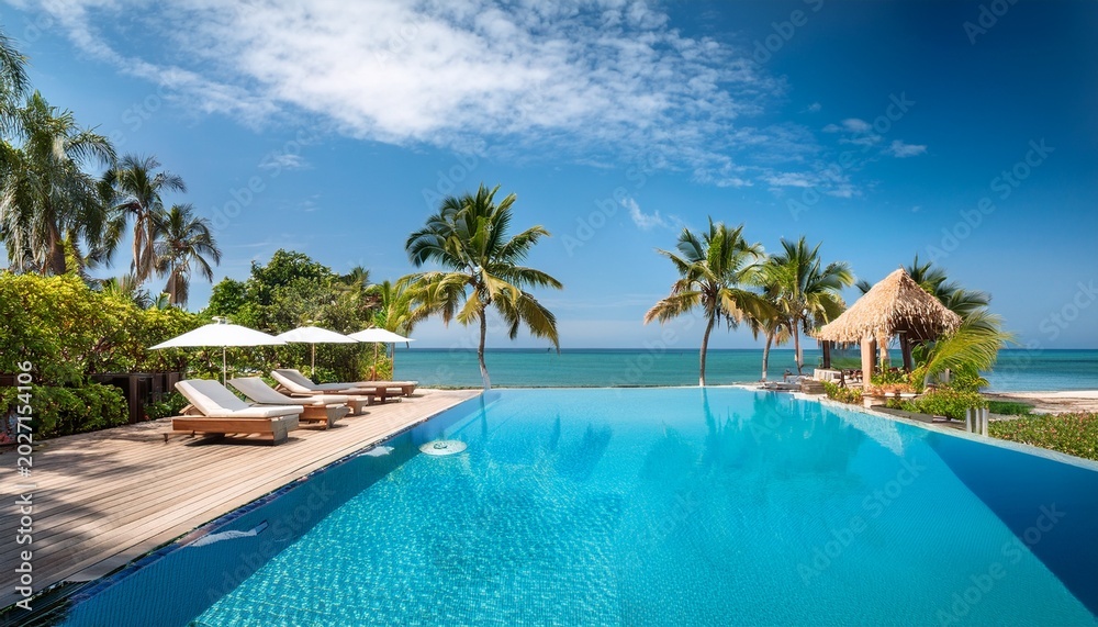 Fototapeta premium tropical beach resort swimming pool near living room