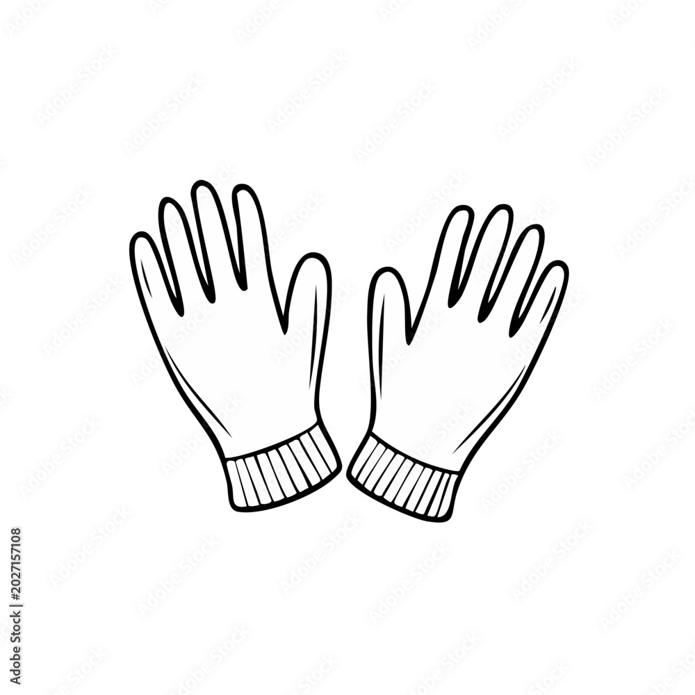 Obraz premium Pair of simple line drawing cartoon gloves on white background