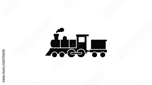 Schilderij op canvas Vintage steam train silhouette against a white background