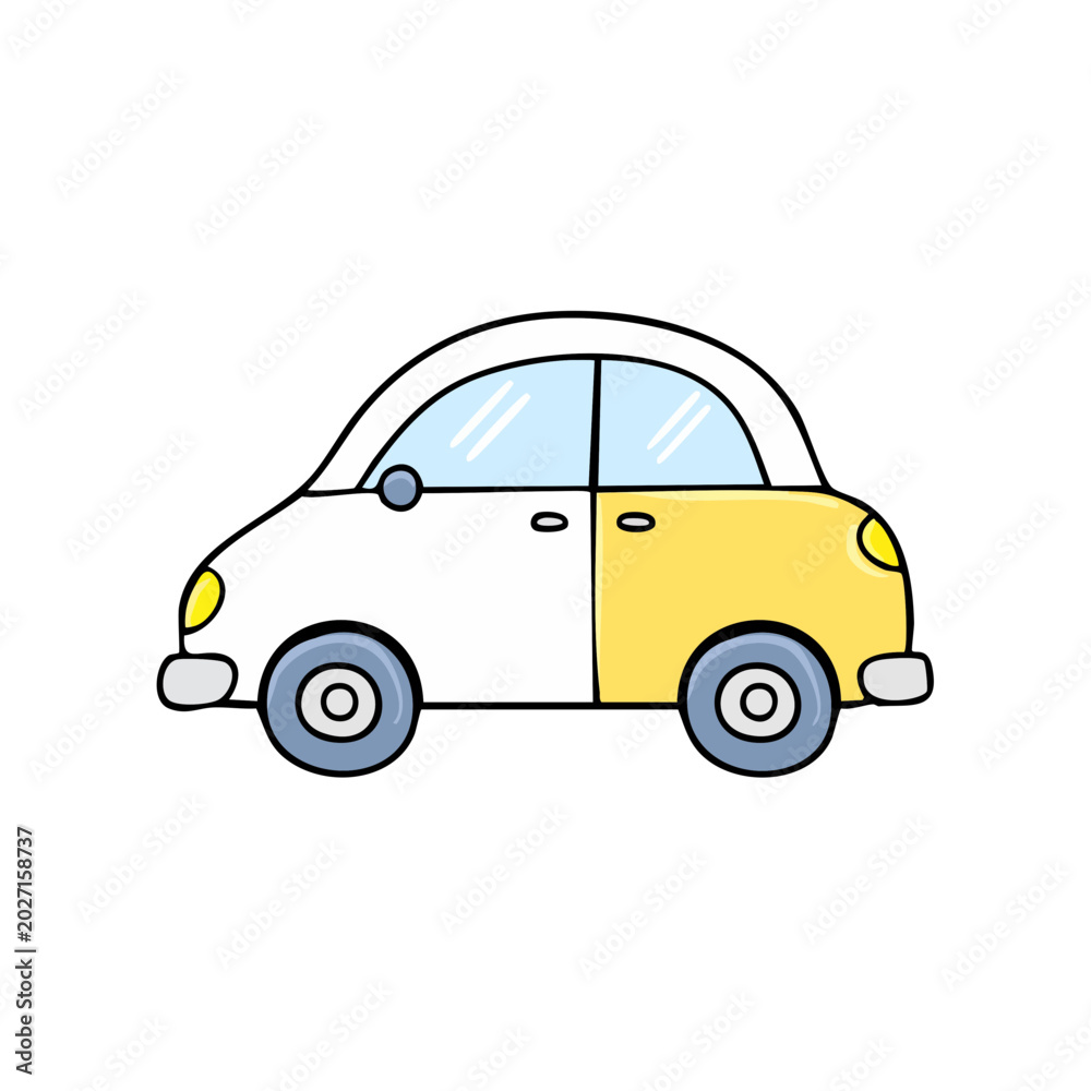 Obraz premium Charming cartoon car illustration, simple two-tone design, modern silhouette, perfect for children's themes
