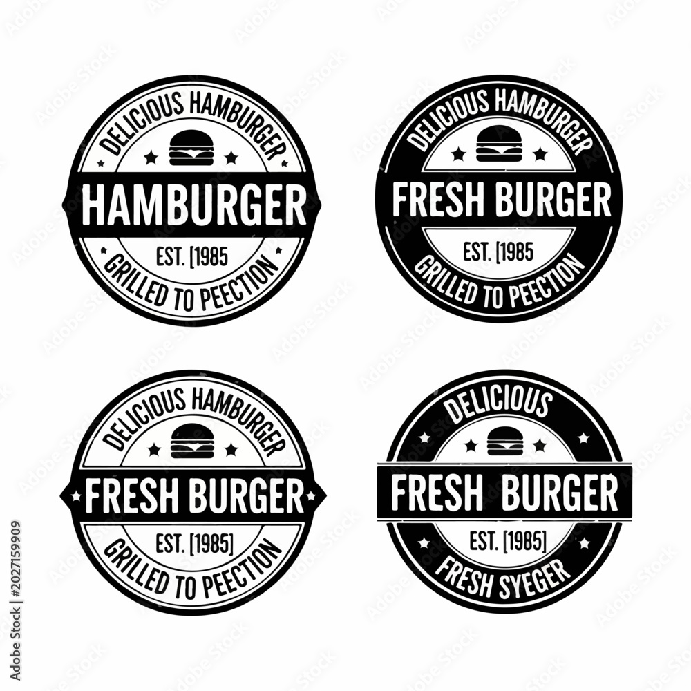 Obraz premium Classic hamburger emblems designed with retro rubber seal aesthetics