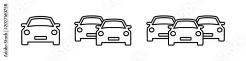 Cars icon set in line style. containing automobile, car, driving, transport, traffic jam isolated on transparent background, vector illustration