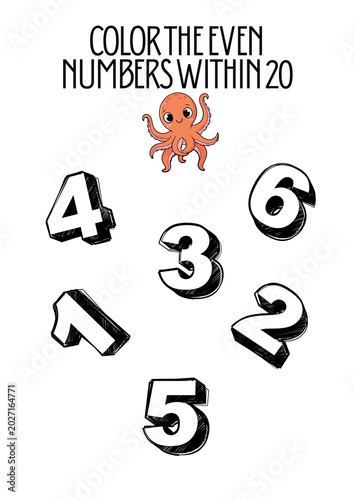 Foto ELEMENTARY SCHOOL MATHEMATICS EXERCISE: COLOR THE EVEN NUMBERS