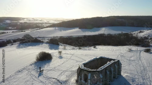 Snow-Covered Saint-Louis Chapel, Aerial View, Pas-de-Calais, France