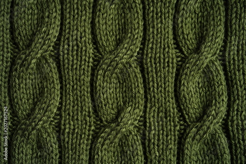 Foto Olive green cable knit texture background, chunky braided wool pattern closeup