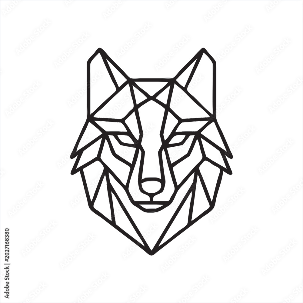 Fototapeta premium Geometric wolf head outline, black lines on white background