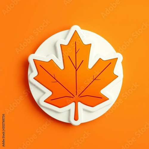 Autumn-themed icon featuring a stylized orange maple leaf surrounded by a thin white border on a warm peach-colored background, symbol, autumn
